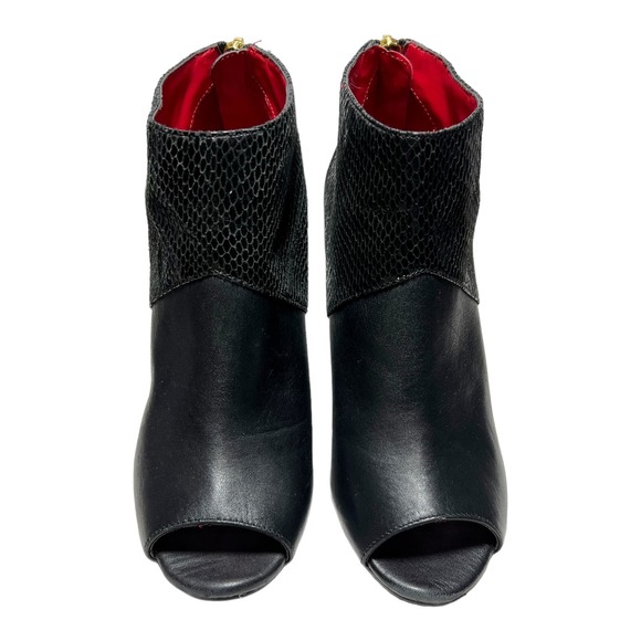 Charles Jourdan Black Leather Snakeskin Zipper Peep Stiletto Ankle Boot Size 7 - Picture 3 of 8